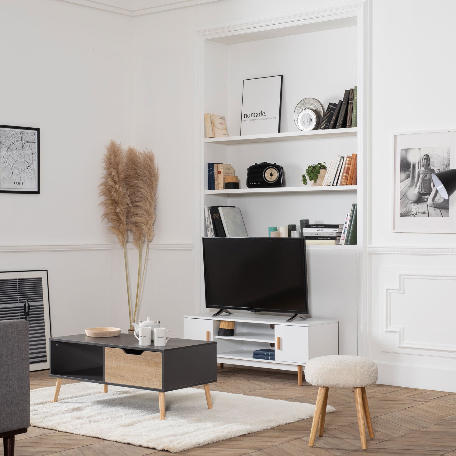 Table basse avec tiroir style scandinave grise FREJA - 6