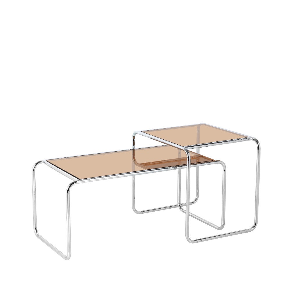 Rika - Table basse en verre pieds chrome L80cm- Verre ambré - 7