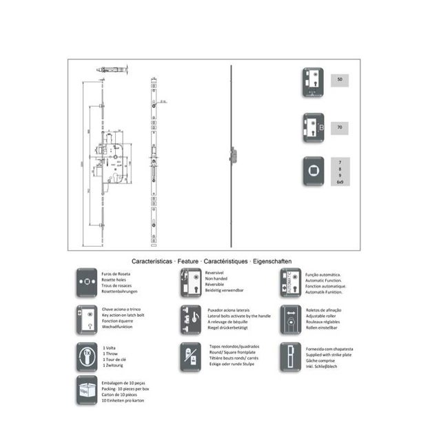 Serrure 3 points - À encastrer - À rouleau automatique - 2039x18x3mm - SECURY-T