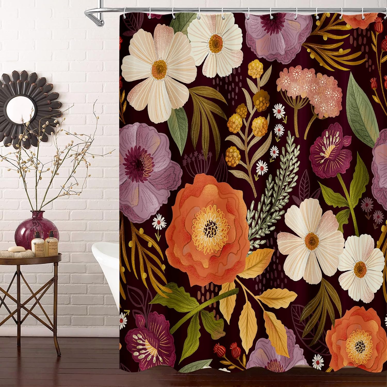 Rideau de ducha bohème floral extra largo y floral, 180 x 200 cm, decoración y decoración.