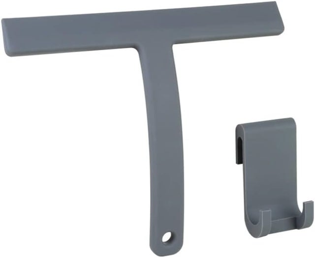 Stainless Raclette de douche - Raclette de douche - Raclette de fenêtre - Accessoires de salle de bain - Gris - avec crochet en verre flexible