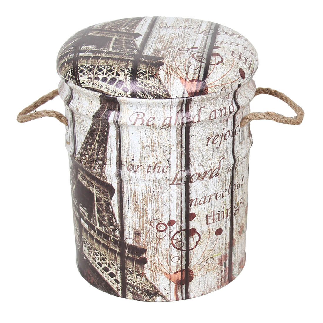 Milani Home - set 2 pouf contenitore tondi, MDF e PVC, seduta contenitore poggiapiedi, multicolor bianco, 30 x 30 x 38 cm - 4