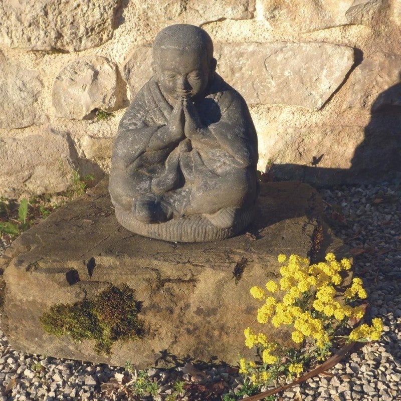 Statue jardin moine bouddhiste assis (grand format) - Gris 30 cm - 2