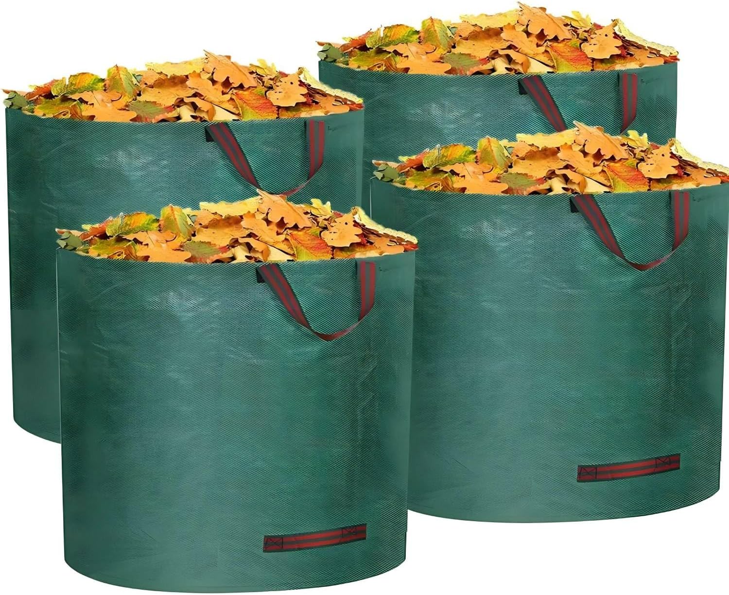 Zielony worek na liście 80x80 cm, 4 sztuki, 400 l, wielokrotnego użytku, pojemnik na odpady ogrodowe, odpowiedni do trawnika, ogrodu, kempingu