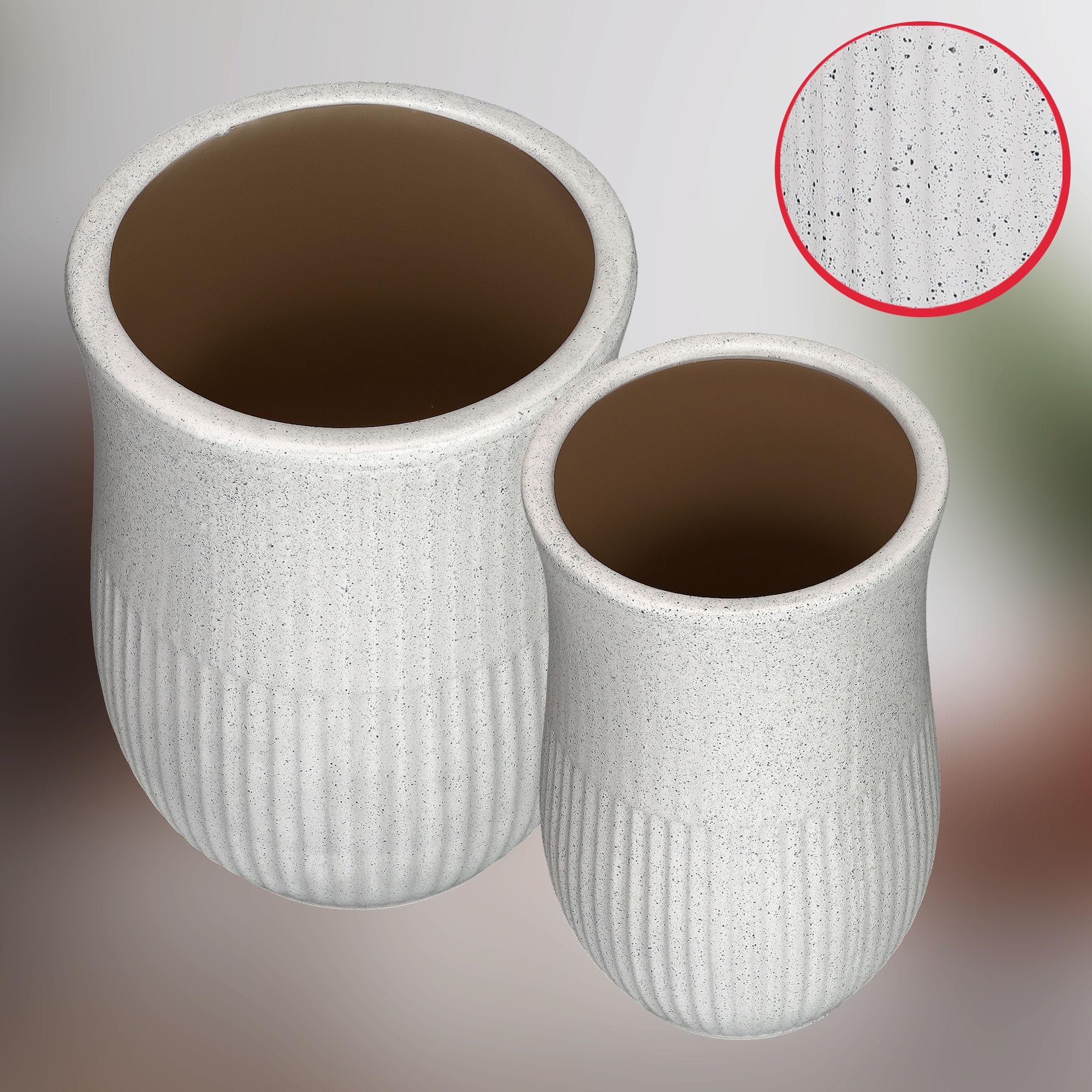 Lot de 2 Pots de Fleurs en Céramique - Diamètre : 23 cm - Diamètre : 31 cm - Blanc - Terrazzo - Pot de Fleurs en Céramique - KOTARBAU - 7