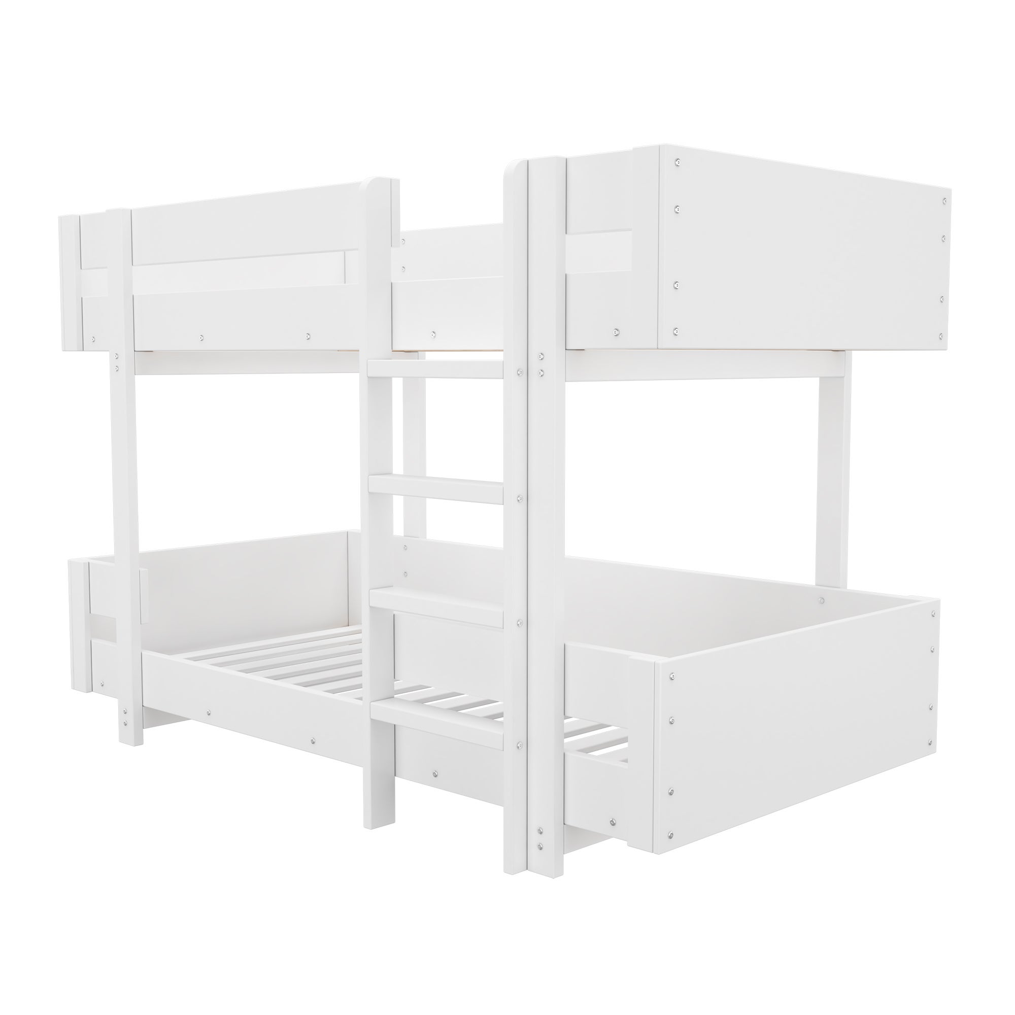 Lit superposé pour enfant 90x200 cm - avec échelle et garde-corps - design simple - Blanc (sans matelas) - 6