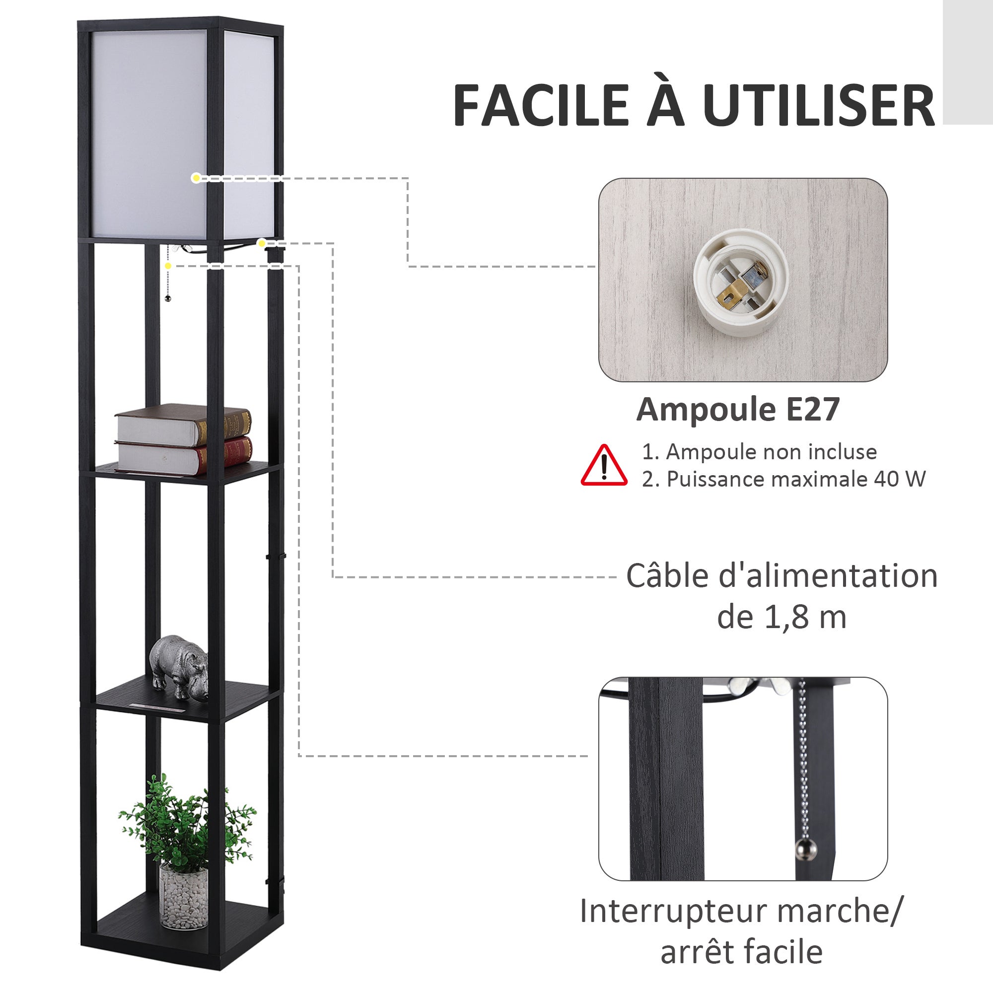 lampadaire étagère Bois HOMCOM - 5