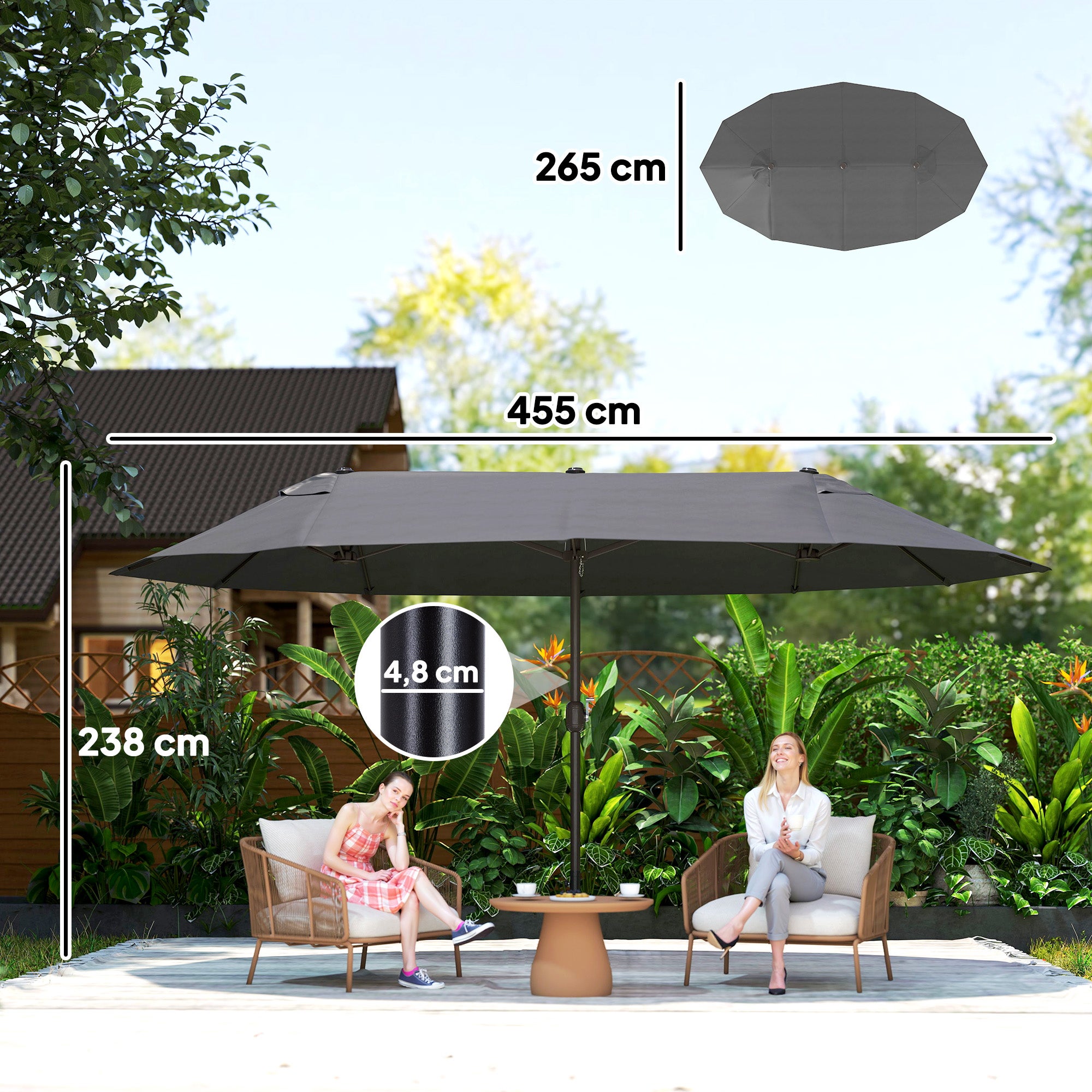 Sombrilla de jardín doble de 4,6 m - Gris - 5