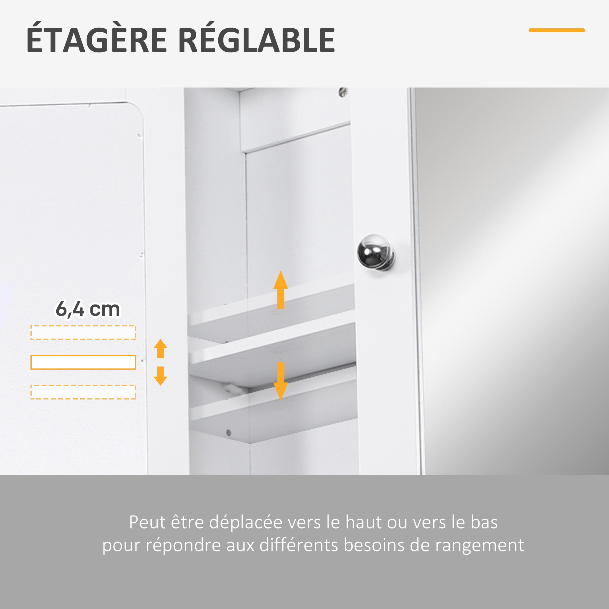 Armoire de salle de bain murale avec miroir, porte, organiseur et étagères de rangement,meuble de salle de bain, blanc - 9