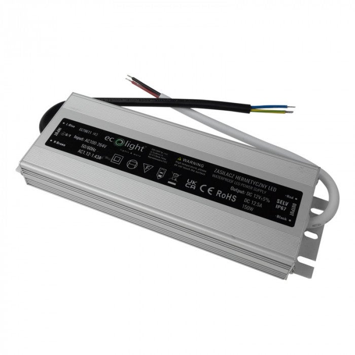 Zasilacz transformator do LED 150W 12V DC 12.5A stałoprądowy IP67 Ecolight
