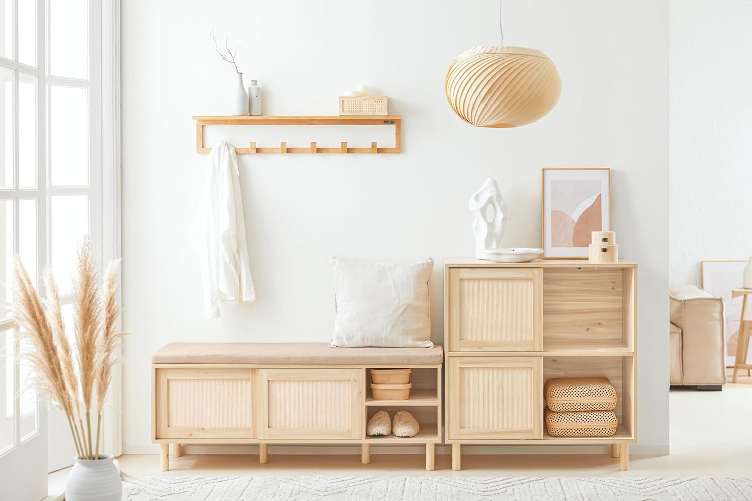 SoBuy Banc à Chaussures Meuble d'entrée Banc de Rangement avec Coussin Rembourré et 2 Portes Coulissantes FSR163-N - 5