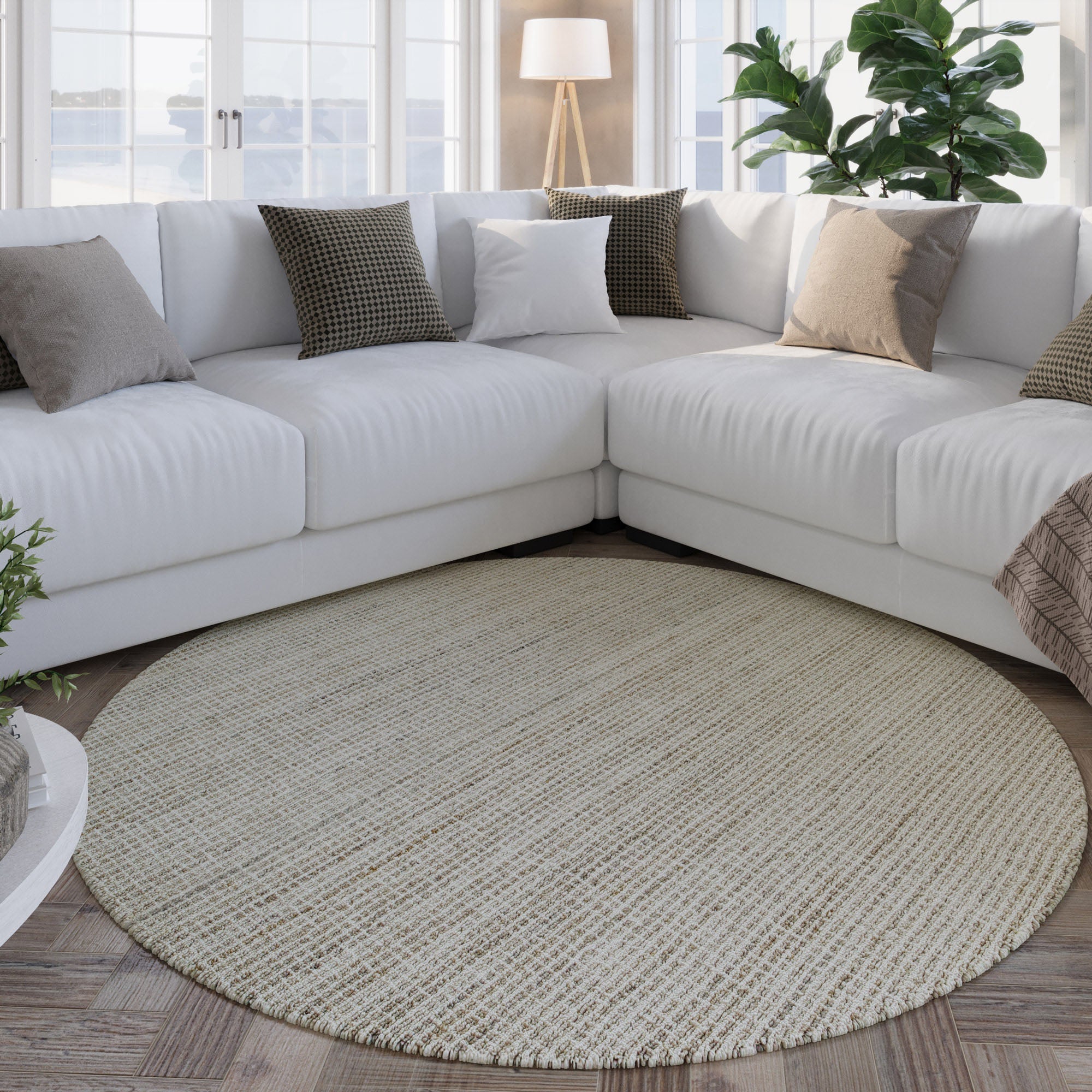 Tapis rond à poils courts tufté à la main gris Ø180cm Hamptons Fourteen ...