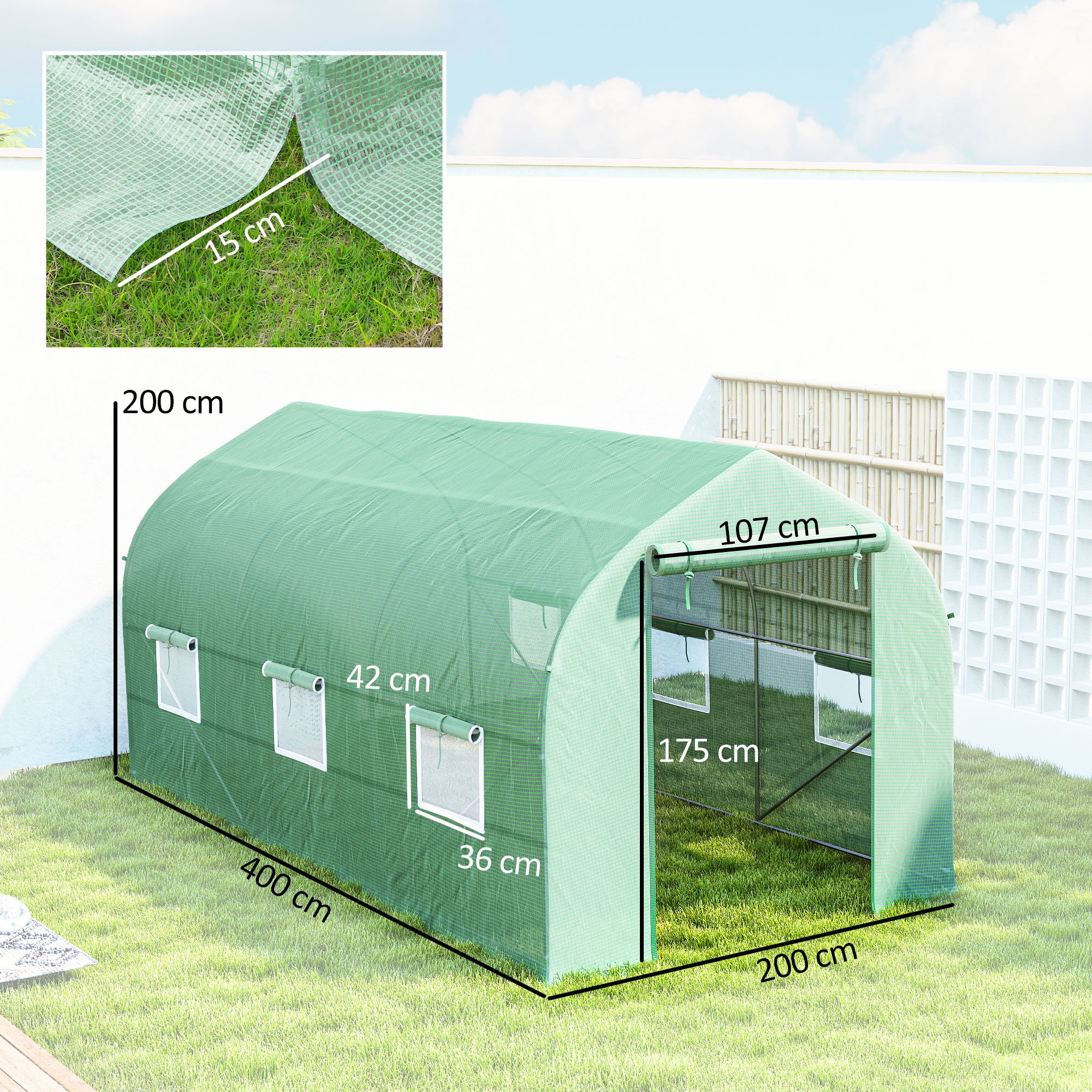 Serre tunnel de jardin PE Outsunny - 3