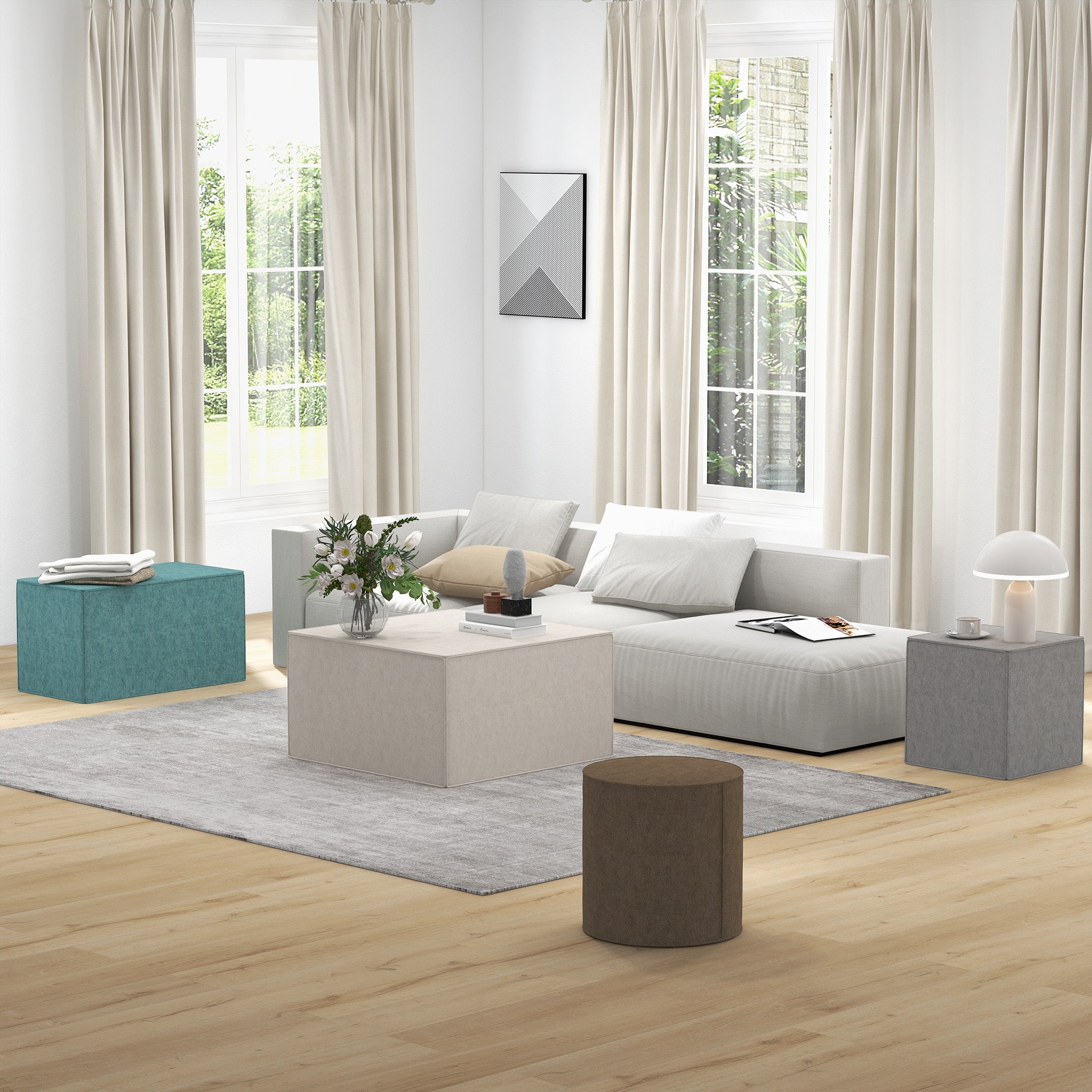 HOMCOM Poggiapiedi 2 in 1 con Rivestimento Rimovibile in Tessuto Effetto Lino, 75x41x41 cm, Verde - 7