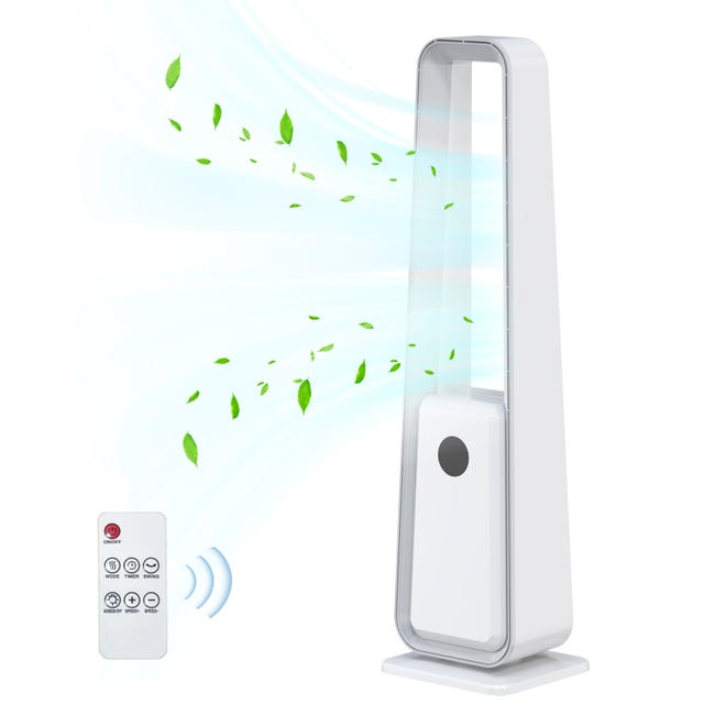 Ventilatore A Torre Senza Pale - 20 Pollici, Oscillante 80°, 8 Velocità, Telecomando, Timer 2h, Bianco - Foto 7