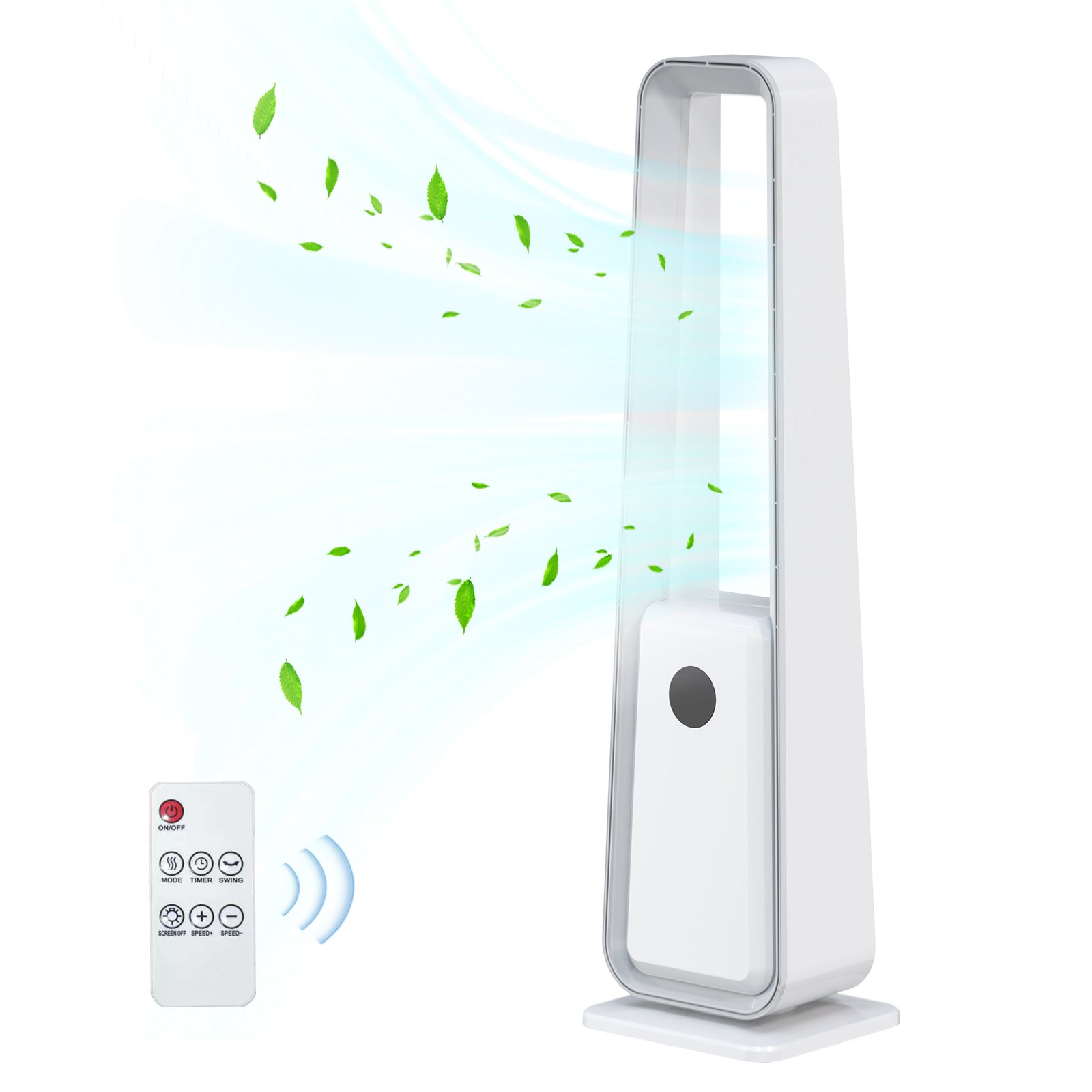 Cichy bezłopatkowy wentylator kolumnowy z ABS - 3 prędkości, 3 tryby, zdalne sterowanie, 12-godzinny timer, oscylacja 60°