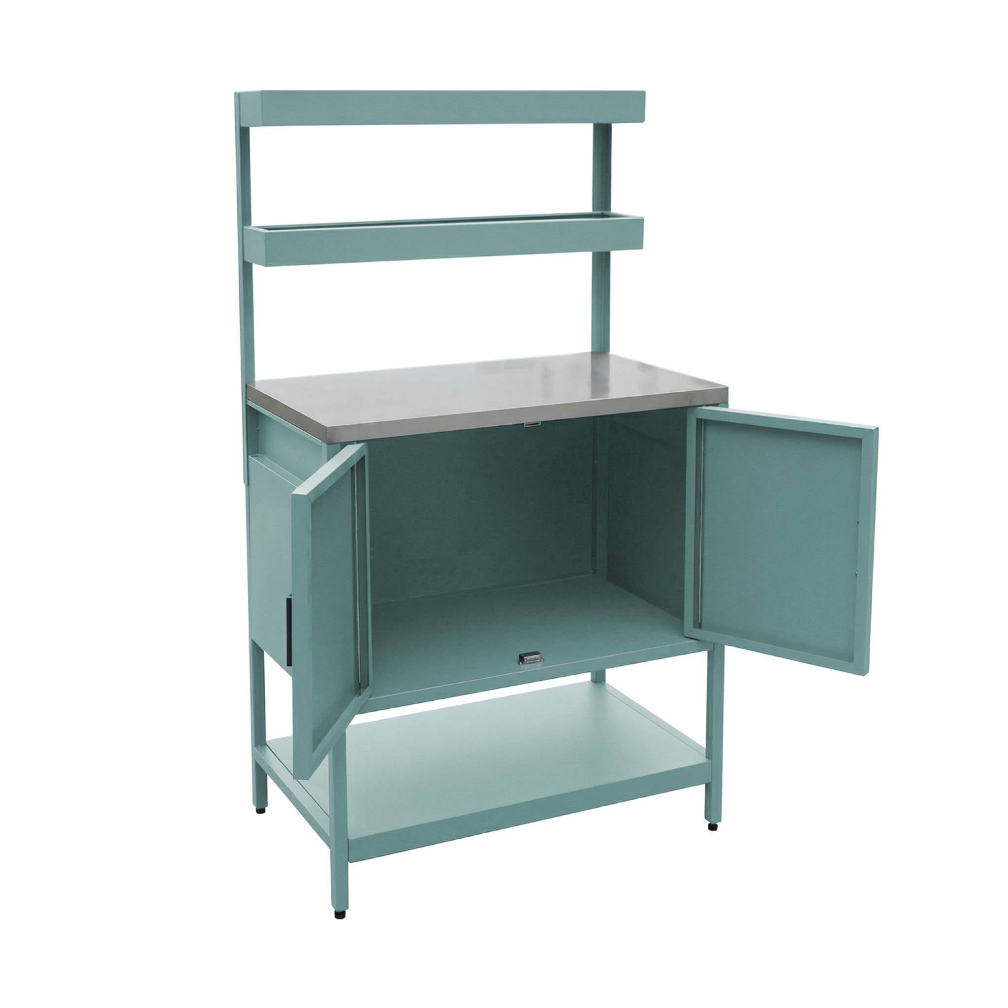 Cozinha de exterior em aço com 2 prateleiras suspensas e 2 portas, 80cm, Naxos, Azul cinza, 80x49x142 cm - 3