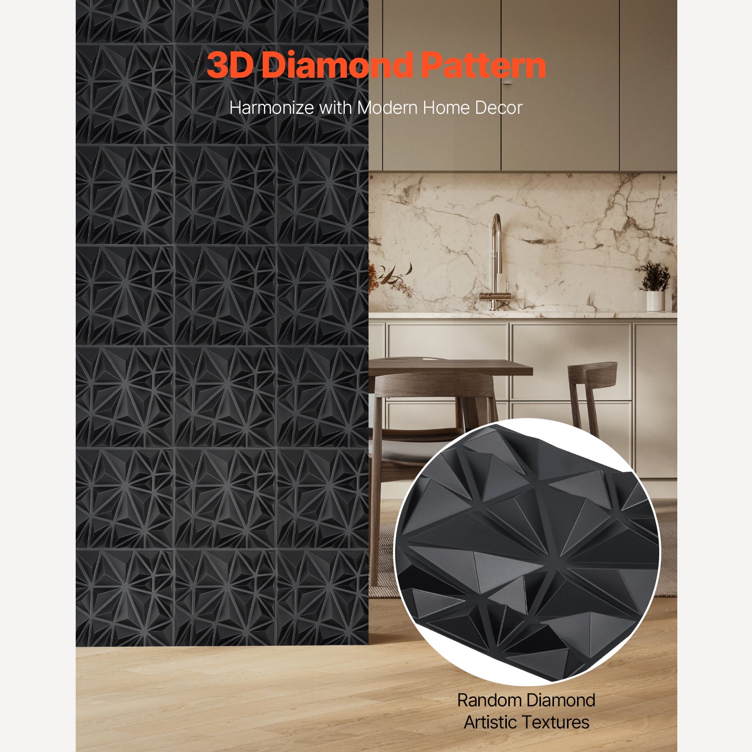 Panneaux muraux SucceBuy 3D,lot 33,carreaux en PVC à motif diamants 11,81 x 11,81 po,couverture 32 pi2,panneau mural décoratif moderne,noir mat - 4