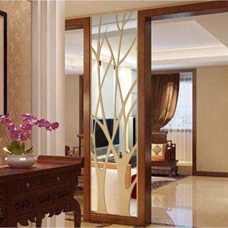 Miroir mural 3D en forme de branche d'arbre, idéal pour décorer un fond de télévision, un canapé, une chambre, etc. - 100 x 28 cm - 3