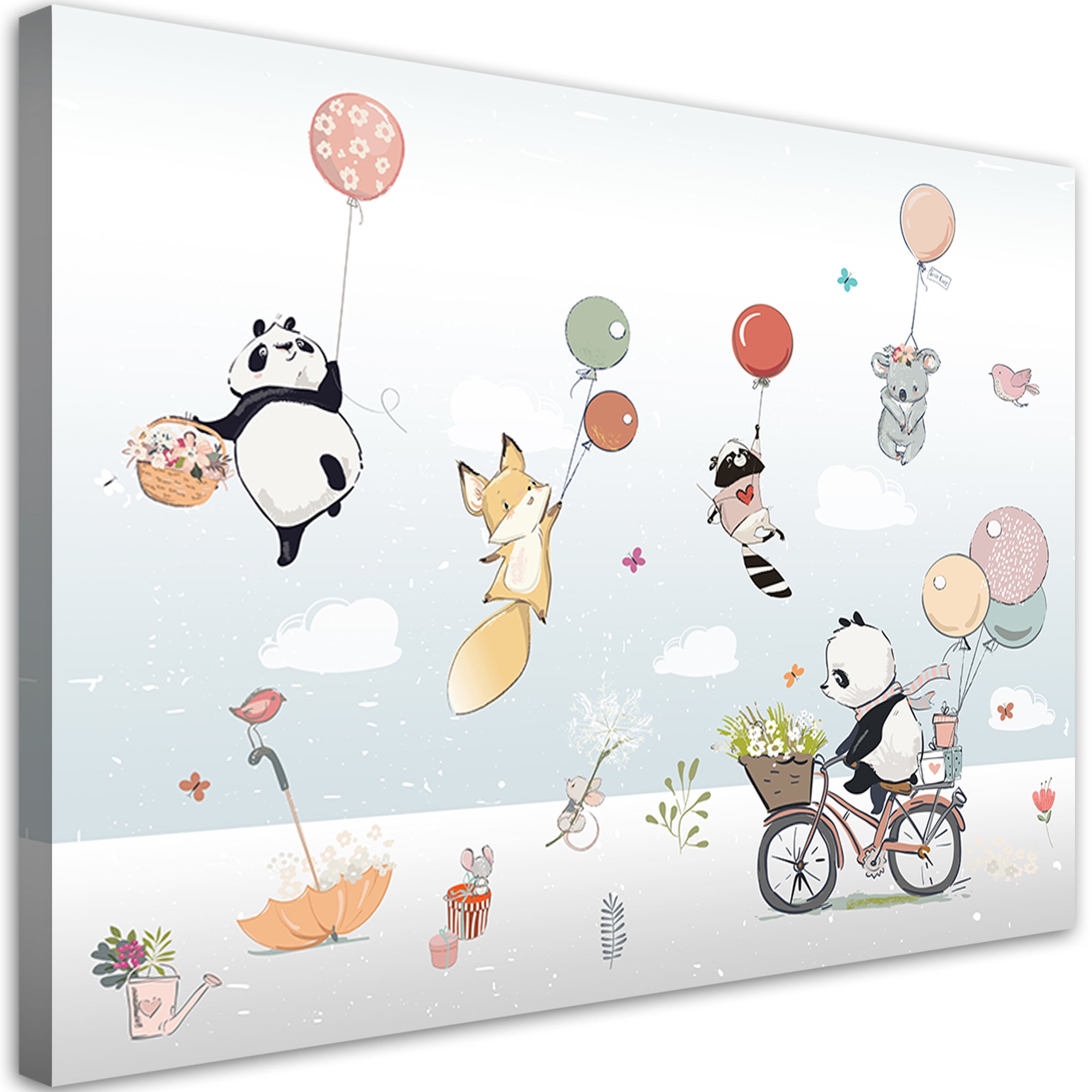 Obraz na płótnie, Kolorowe zwierzątka z balonikami 90x60