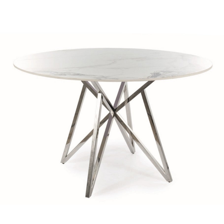 Table à Manger Ronde 110 Cm Aspect Marbre - Pieds Métal Doré - Pour 2 à 4 Personnes - Design Moderne, Peu Encombrante - Blanc/noir