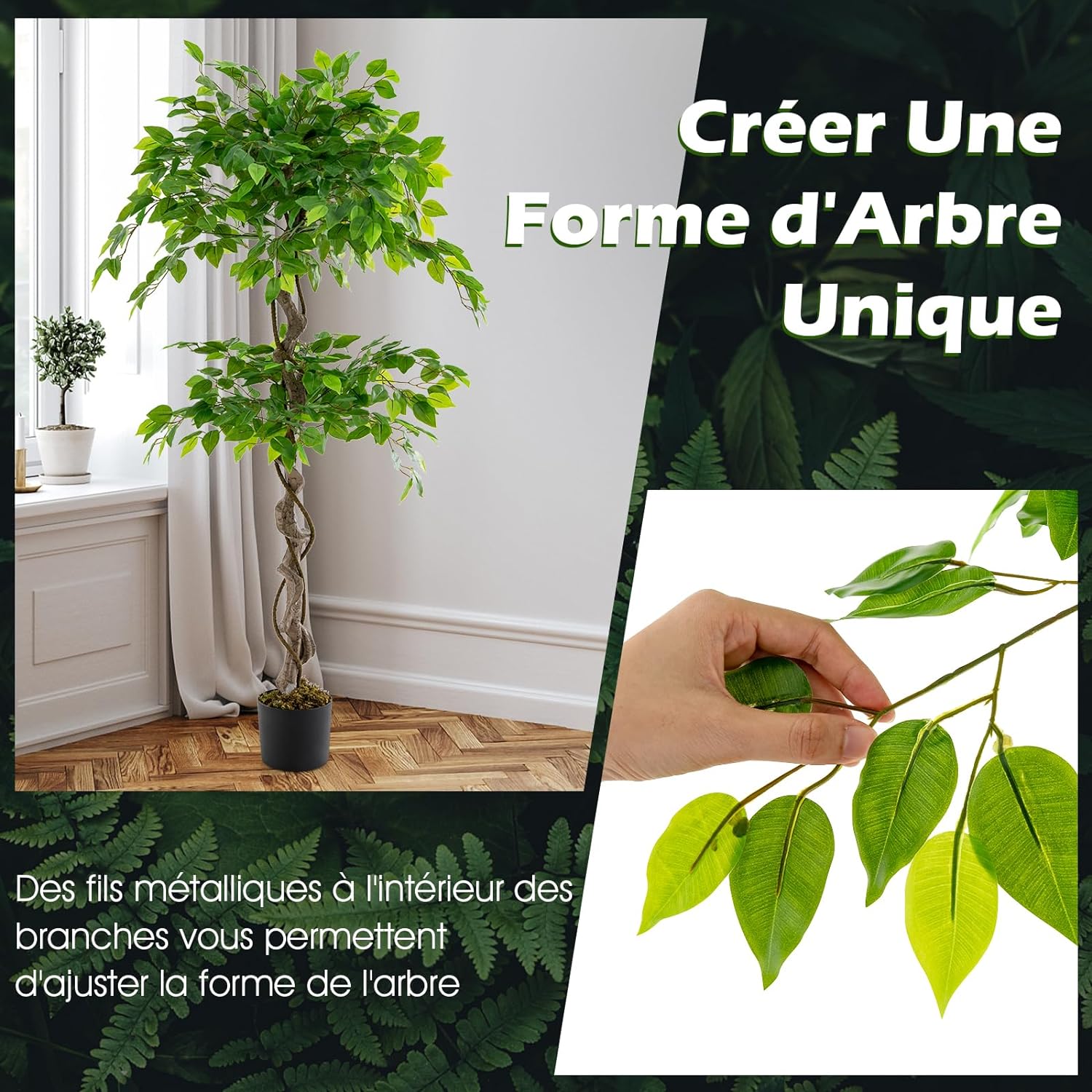 Albero Di Fico Artificiale Con Foglie Di Violino | Altezza 1,5m | Pianta Finta Per Interni/Esterni | Decorazione Verde Zero Manutenzione - 2