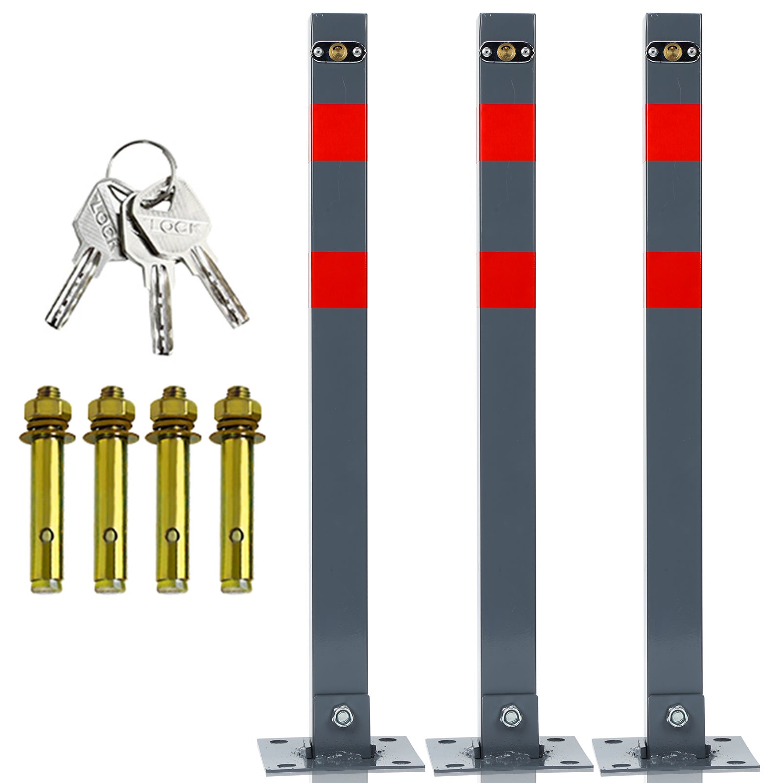 Valla de aparcamiento,3x set,valla de aparcamiento plegable universal,poste de valla de aparcamiento,cadena