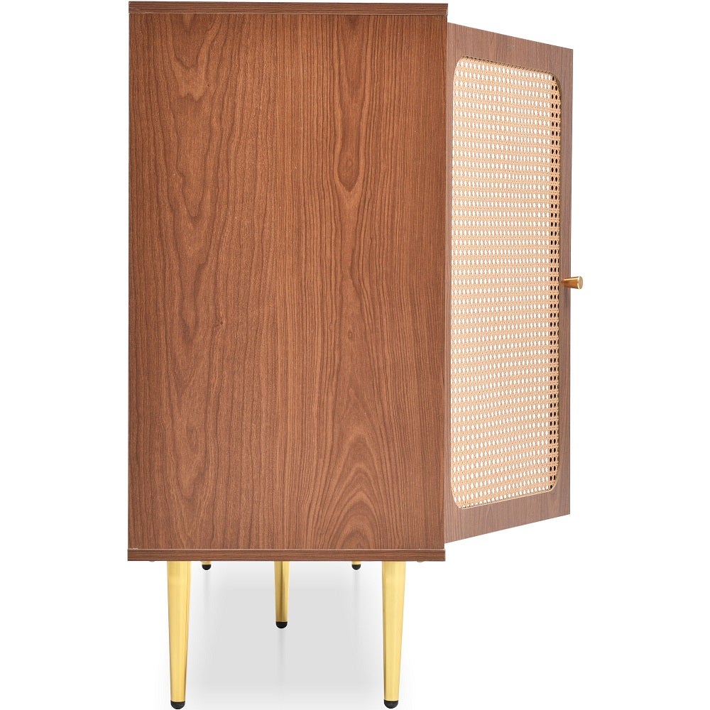 Buffet Commode avec 2 portes et 3 tiroirs portes en rotin avec tiroir, Aparadores para salón étagère réglable Marron - 5