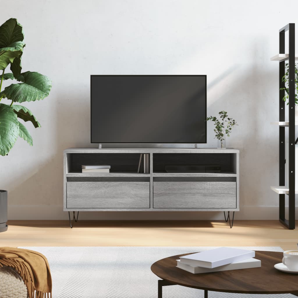 Meuble TV sonoma gris 100x34,5x44,5 cm bois d'ingénierie - 2