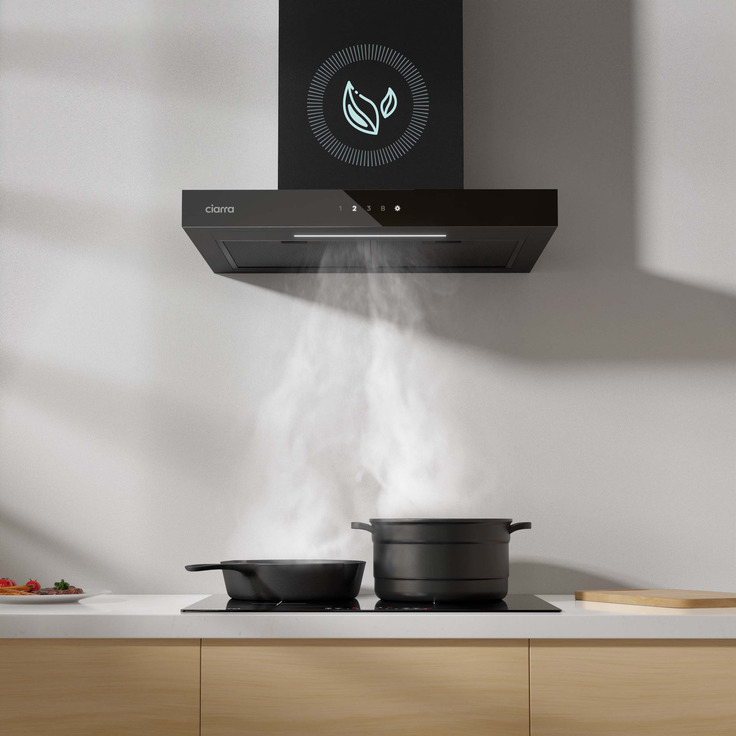 CIARRA Hotte Murale 60cm 650m3/h A+++ Tactile et APP Contrôle 4 Vitesses Booster Filtre à charbon inclus Noir CD6102B - 4