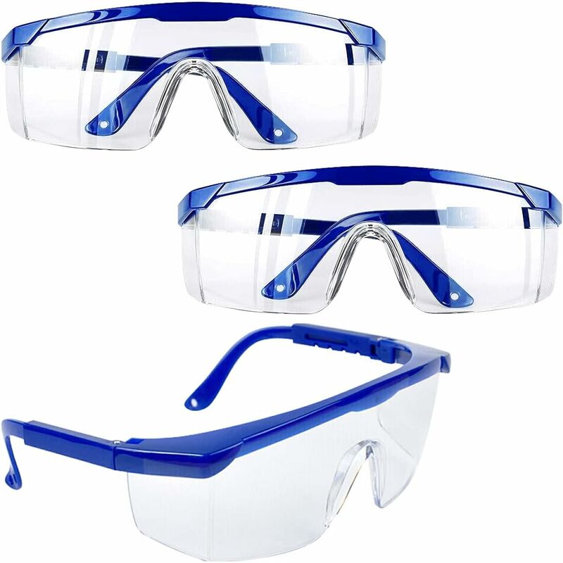 Okulary ochronne, 3 szt. okularów ochronnych z powłoką przeciwmgielną, niebieskie oprawki, okulary z ochroną UV dla dzieci i dorosłych z soczewkami PC