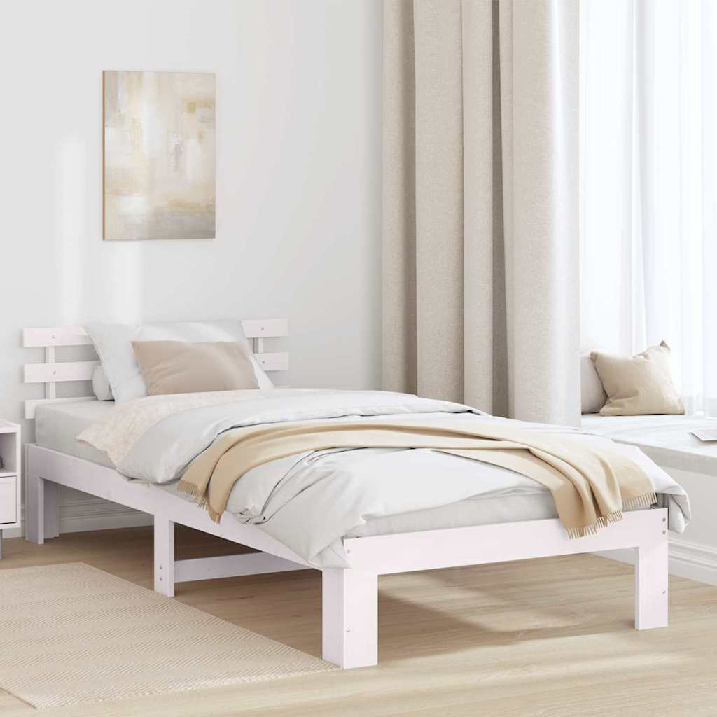 Ramka łóżka Z zagłówkiem Biały 75 x 190 cm Lite drewno sosnowe vidaXL