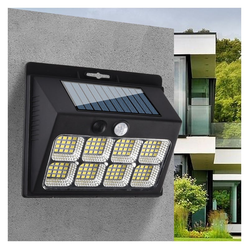 Zewnętrzne lampy solarne z czujnikiem ruchu, solarne lampy ścienne bezpieczeństwa z 3 trybami, solarne lampy tarasowe do ogrodu, 120 COB