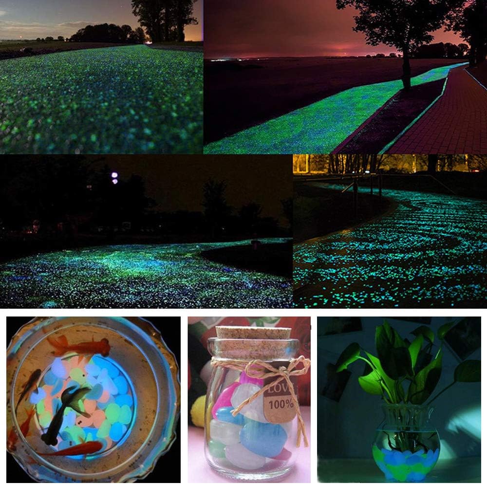 300 piedras luminosas que brillan en la oscuridad para decoración de jardines, caminos, acuarios, patios y céspedes. Color blanco, 17-13 mm. - 6