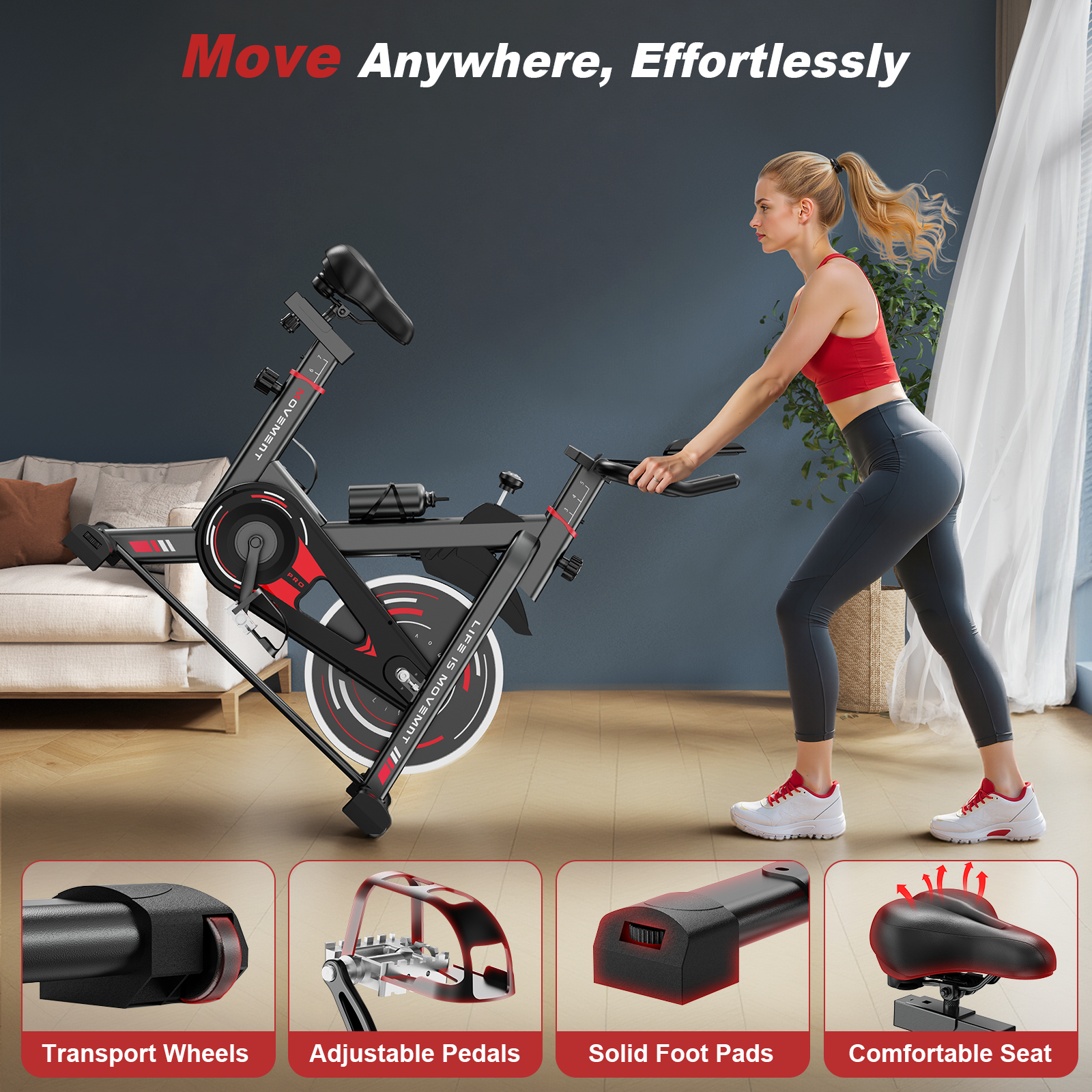 Bicicleta de exercício,bicicleta de exercício indoor Hamlody com ecrã LCD,bicicleta de exercício com suporte para ipad,capacidade de carga 120 kg - 8
