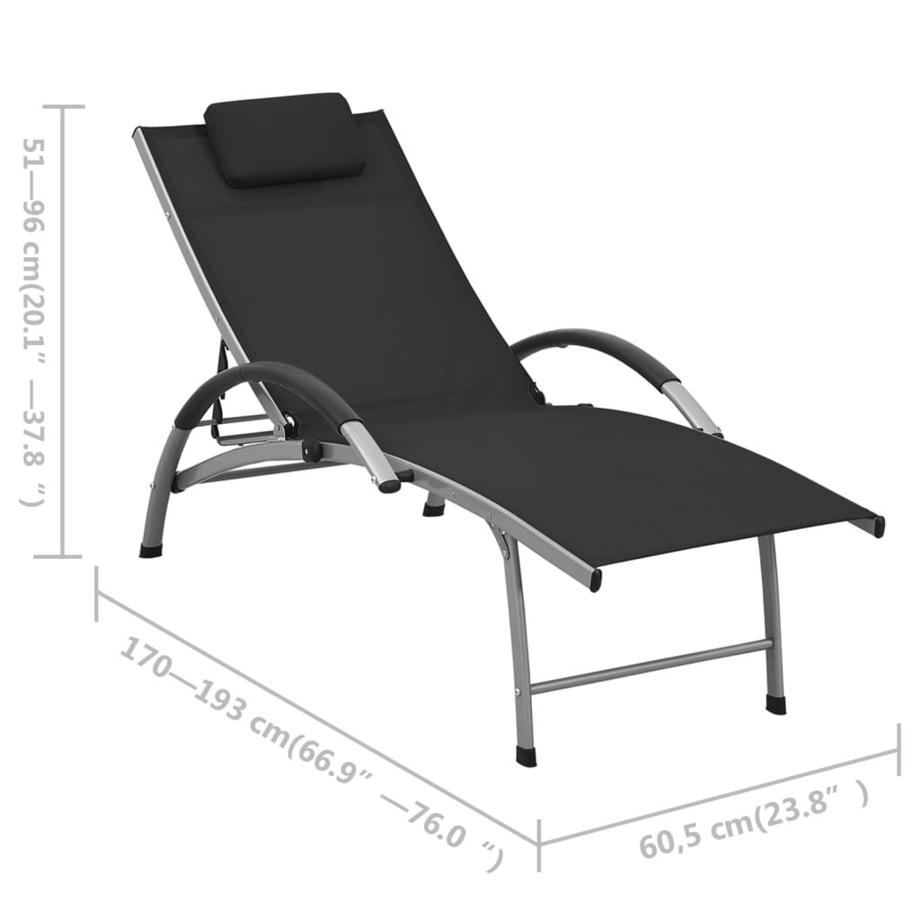 Chaise longue Textilène et aluminium Noir 2 - 7