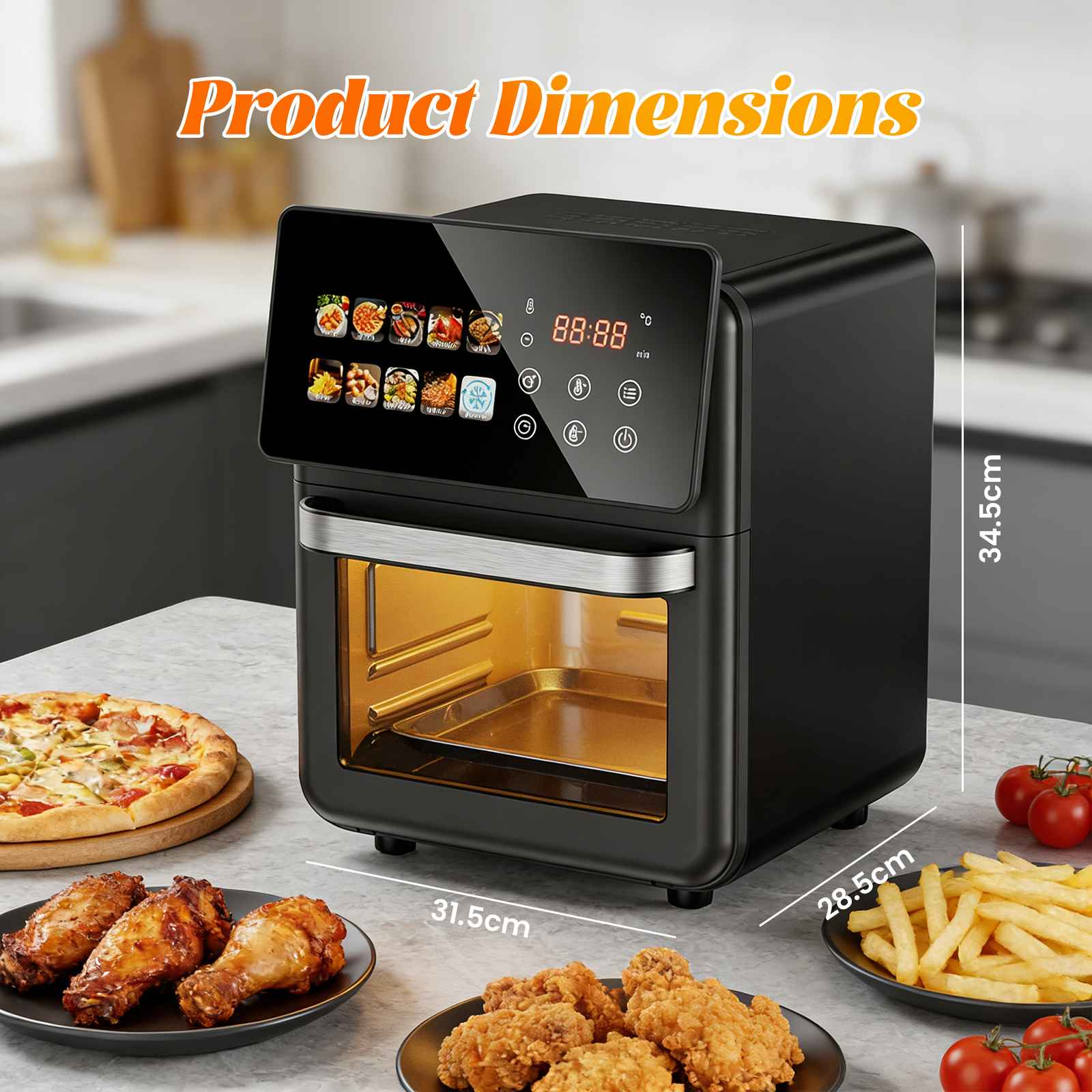 Four à air intelligent 10L écran tactile 12 programmes cuisson saine sans huile grande capacité famille 5-6 fenêtre transparente air chaud - 8