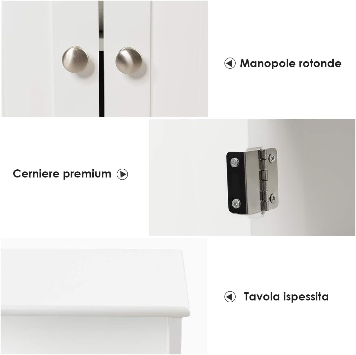 Meuble de Rangement de Salle de Bain Commode Blanche de Toilette, 60 x 30 x 109 CM Blanc - 8