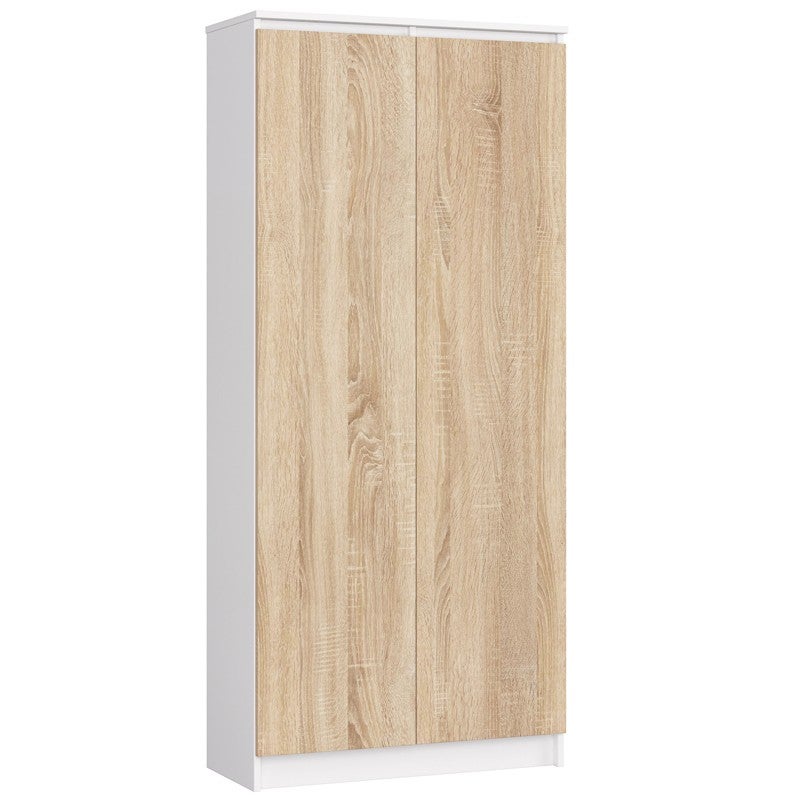 Regał AKORD R80 Biały 80 cm 2 drzwi kolor Dąb Sonoma mat 8 półek 80x35x180 cm