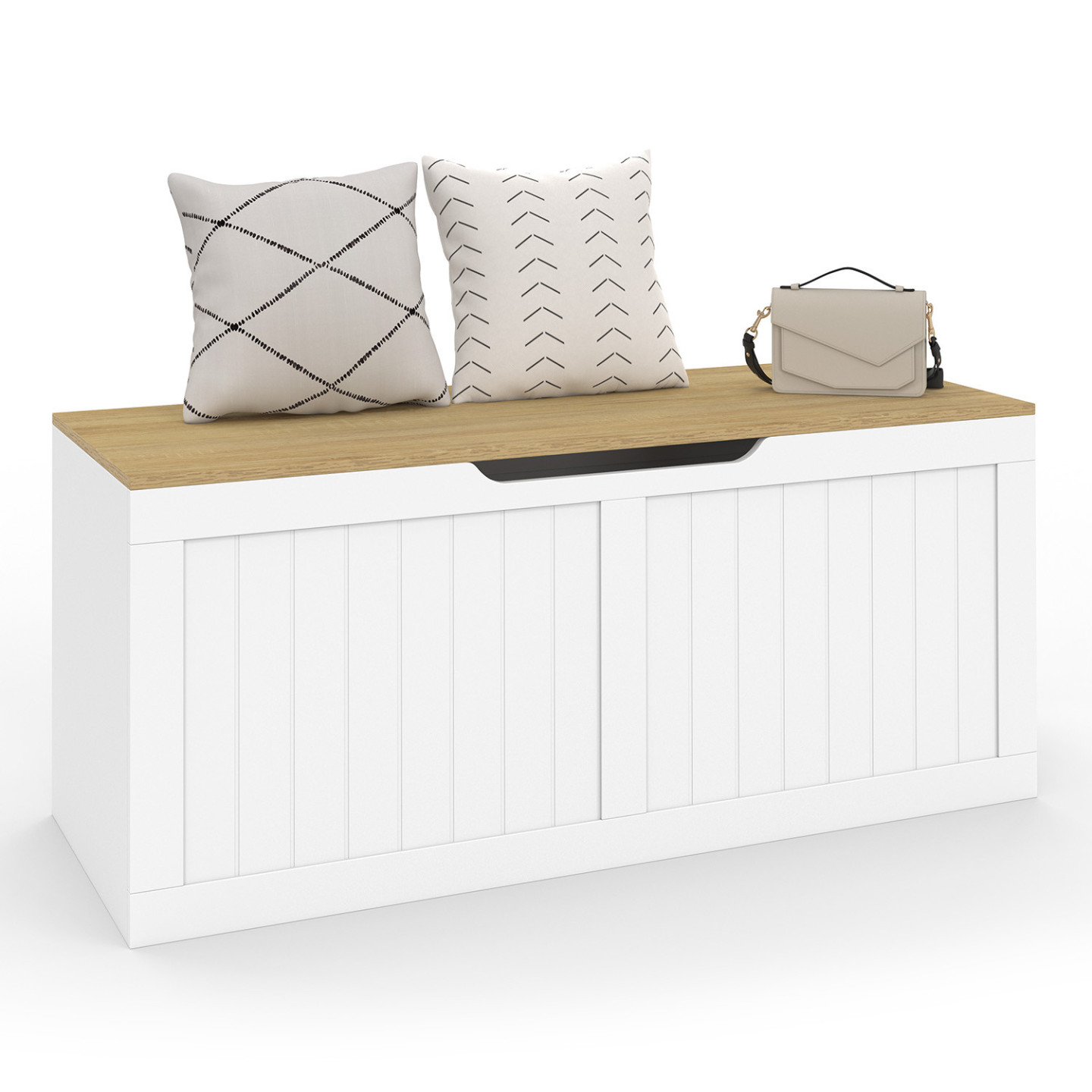 Banc coffre rangement 100 cm LEON bois et blanc - 2