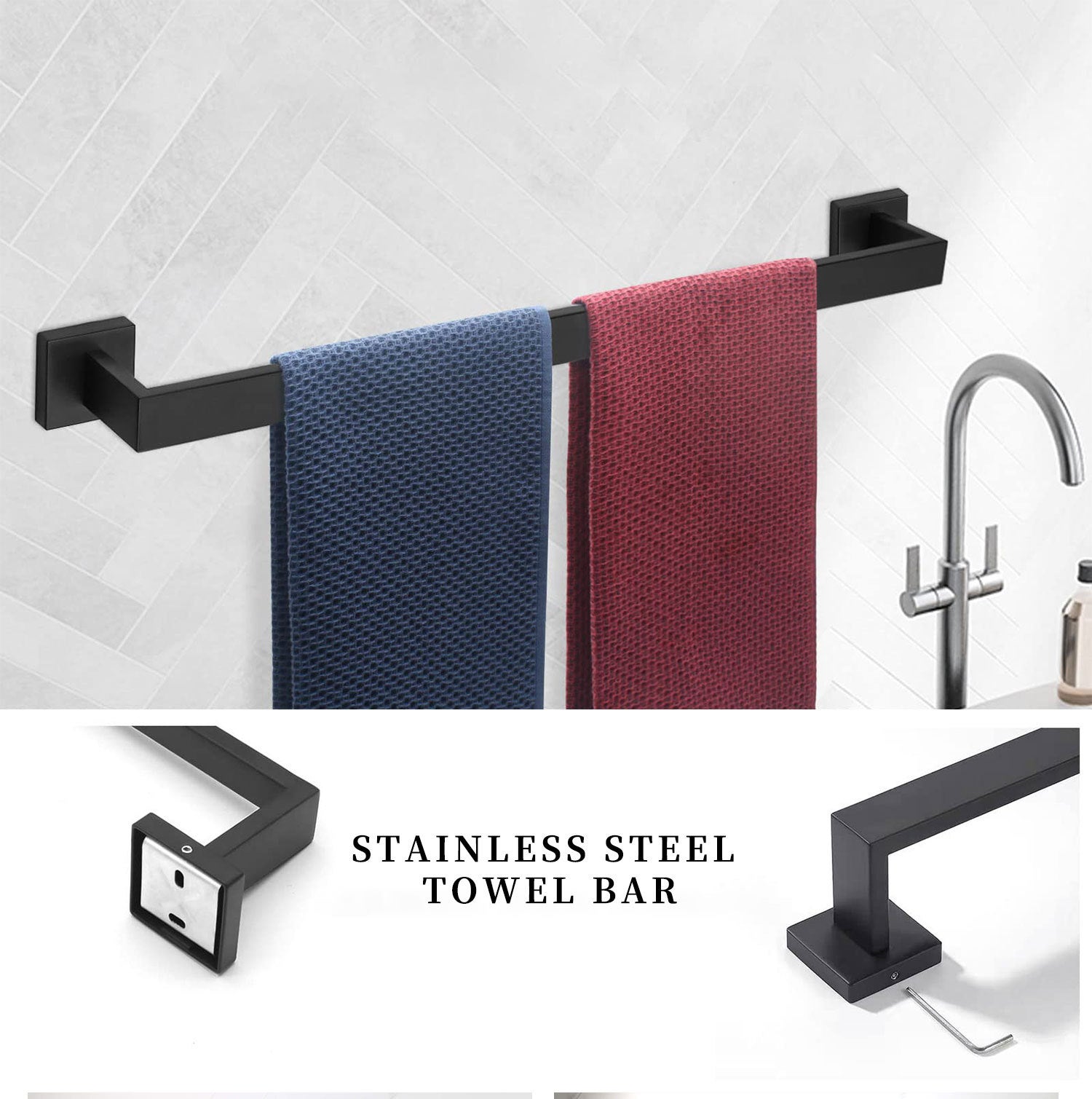 Porte-Serviettes Mural Porte-Serviettes de Salle de Bain Porte-Serviettes 40 CM, Acier Inoxydable 304 Finition Noire Mate - 4
