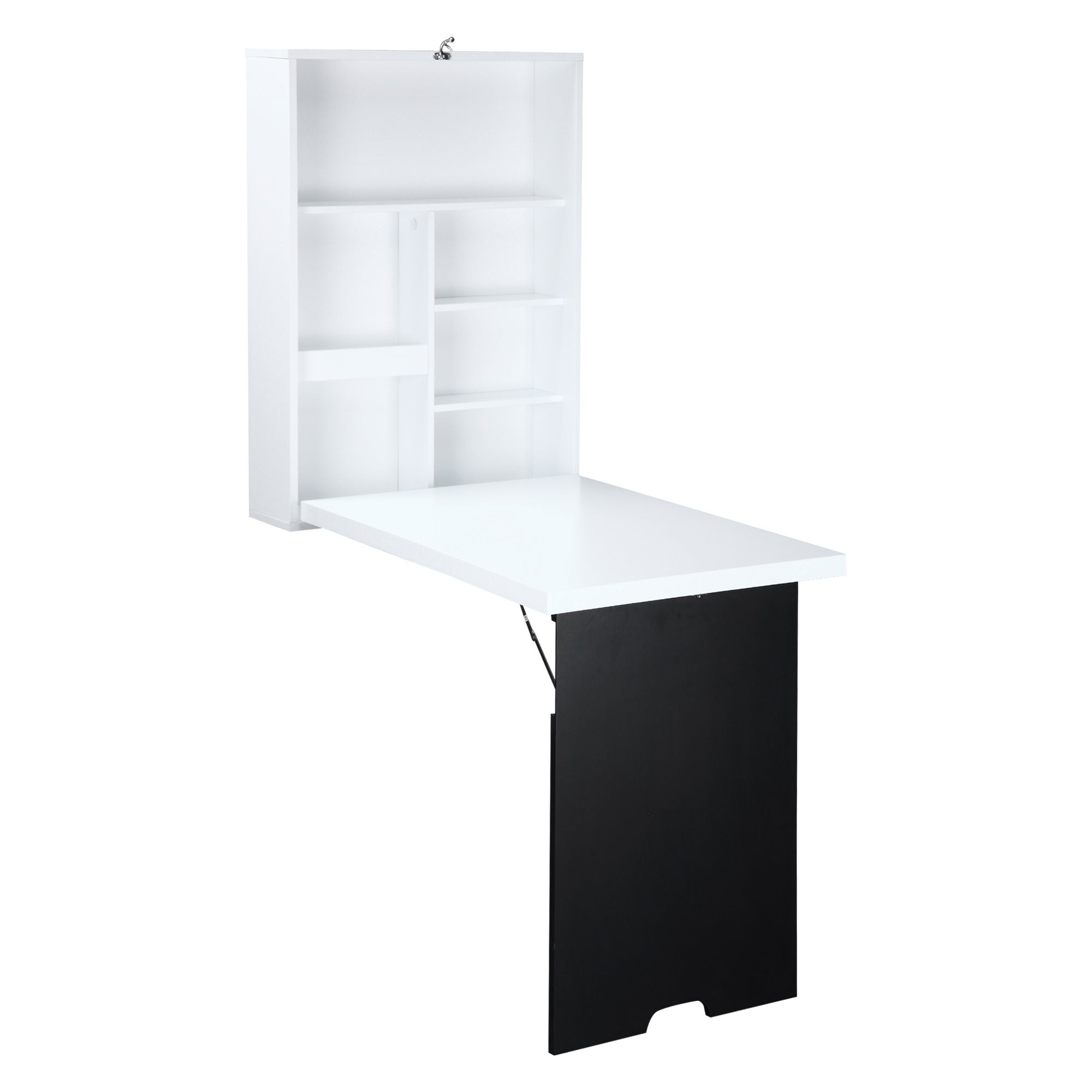 Bureau mural pliable blanc en MDF, table murale rabattable avec étagère de rangement, bureau avec tableau à craie pour studio et chambre