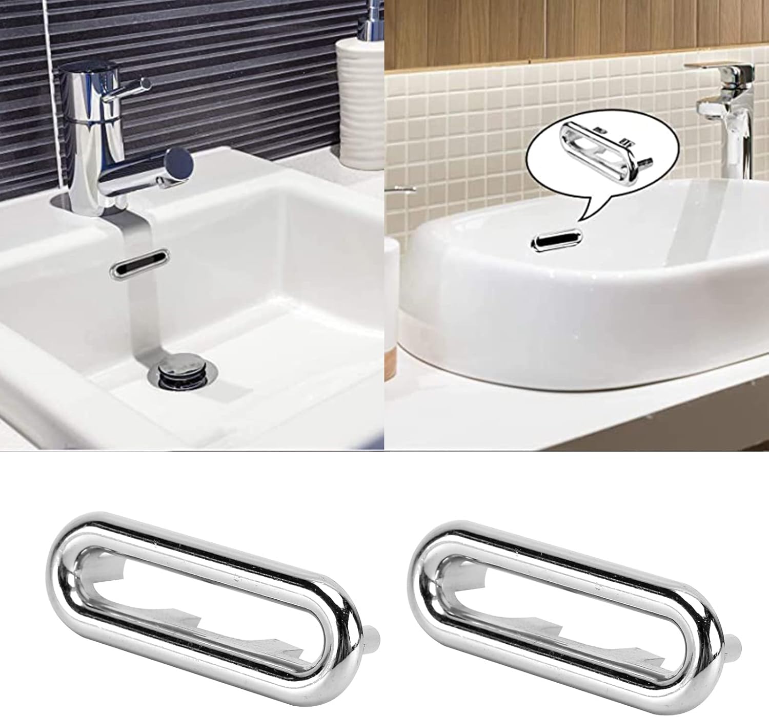 Set 8 Anelli Di Troppopieno Per Lavello In Ottone - Argento - 30x14mm - Copertura Foro Di Scarico - Antiruggine E Decorativi