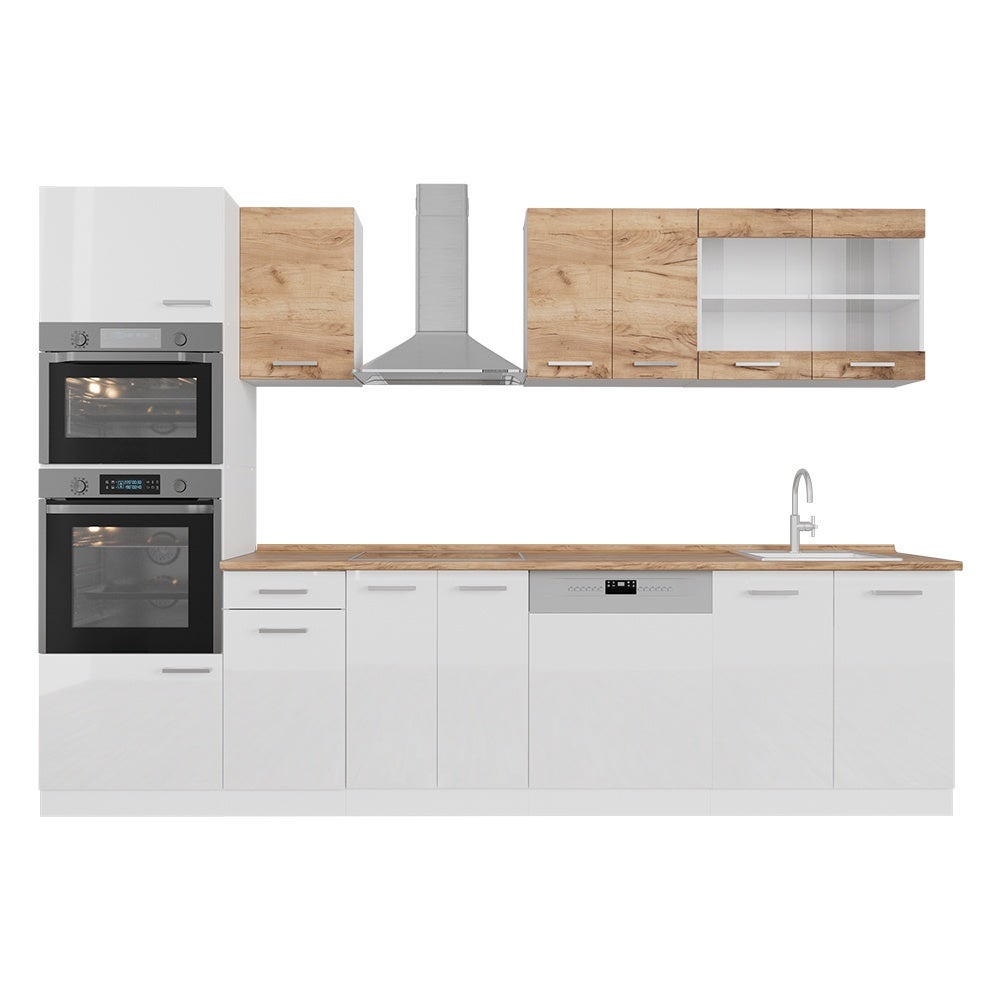Vicco Aneks kuchenny R-Line, Gold power dąb/biały, 300 cm dwukolorowe szafki, BL Dąb - 6