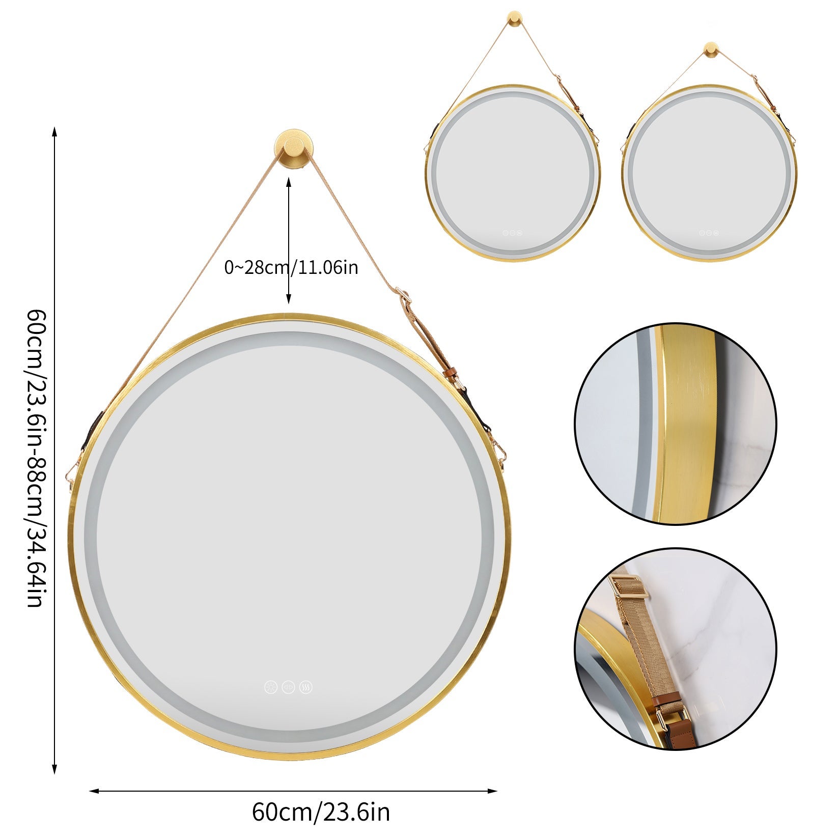 Miroir Salle de Bain Rond, avec Éclairage Integré, Miroir Mural à Suspendre, Anti buée, 60x60cm - 6
