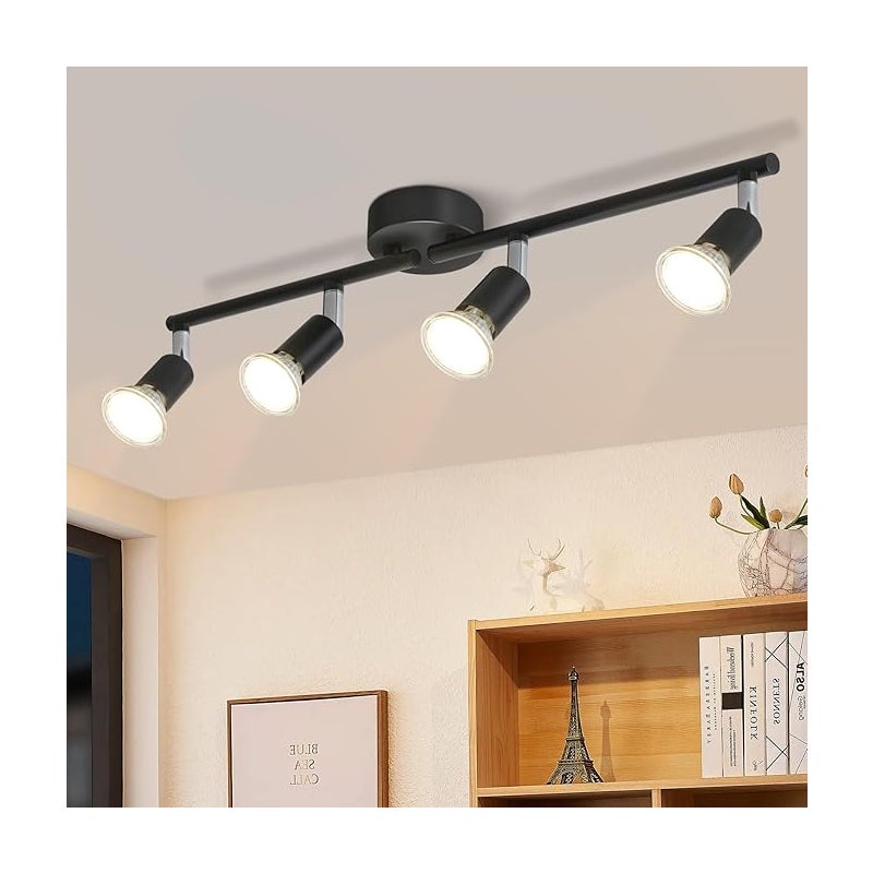 Lampa Sufitowa LED 4 Żarówki - Nowoczesny Plafon Spot LED, Obrotowy, Ciepłe Światło - czarny