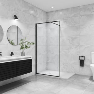 Paroi de douche noire 80x200cm paroi de douche à l'italienne en 8mm verre anticalcaire avec barre de fixation noire 140cm