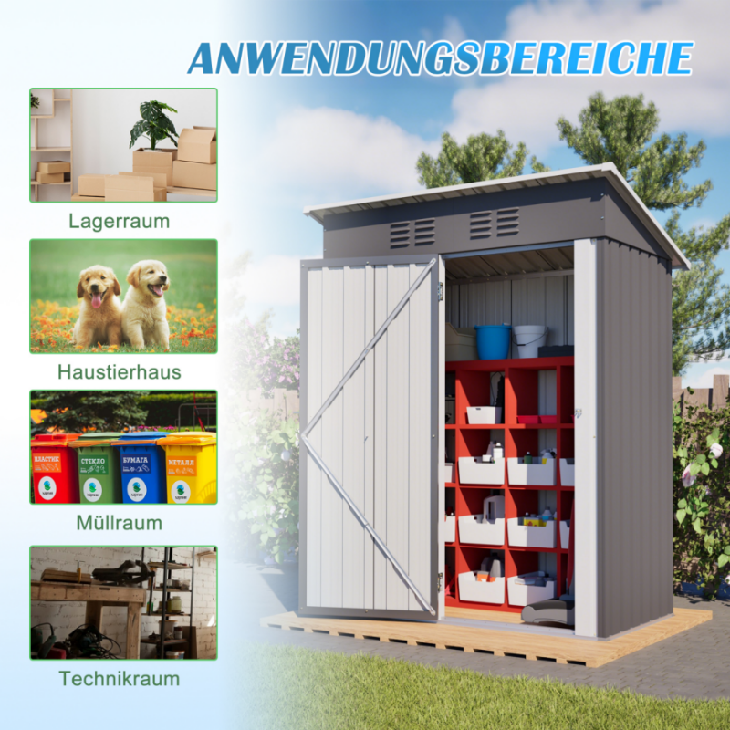 Cabane de jardin, remise à outils à une porte verrouillable, sans fenêtre, espace de stockage 1,27 m², 152×84×182 cm, gris foncé - 4