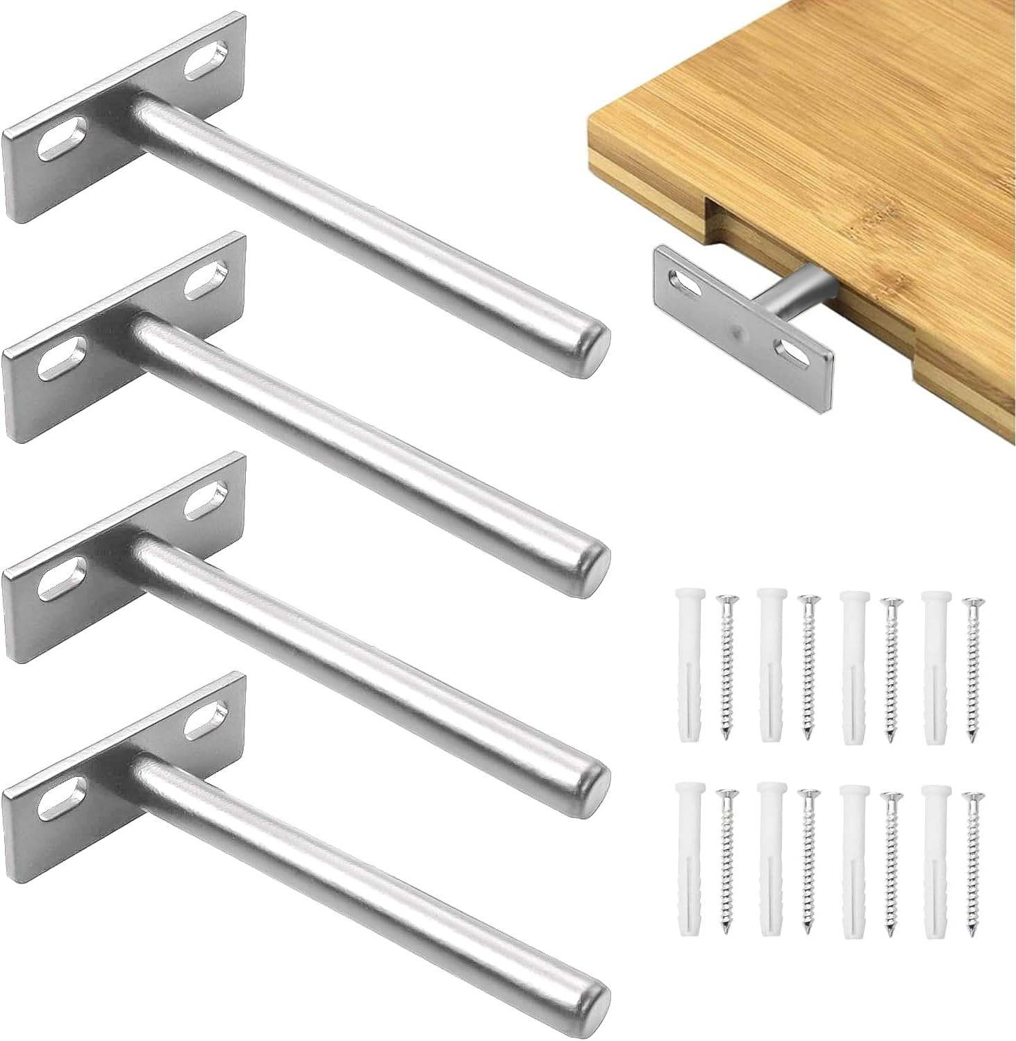 Zestaw 4 niewidocznych wsporników półek wiszących 10 cm - srebrny metal, do dyskretnego montażu półek ściennych