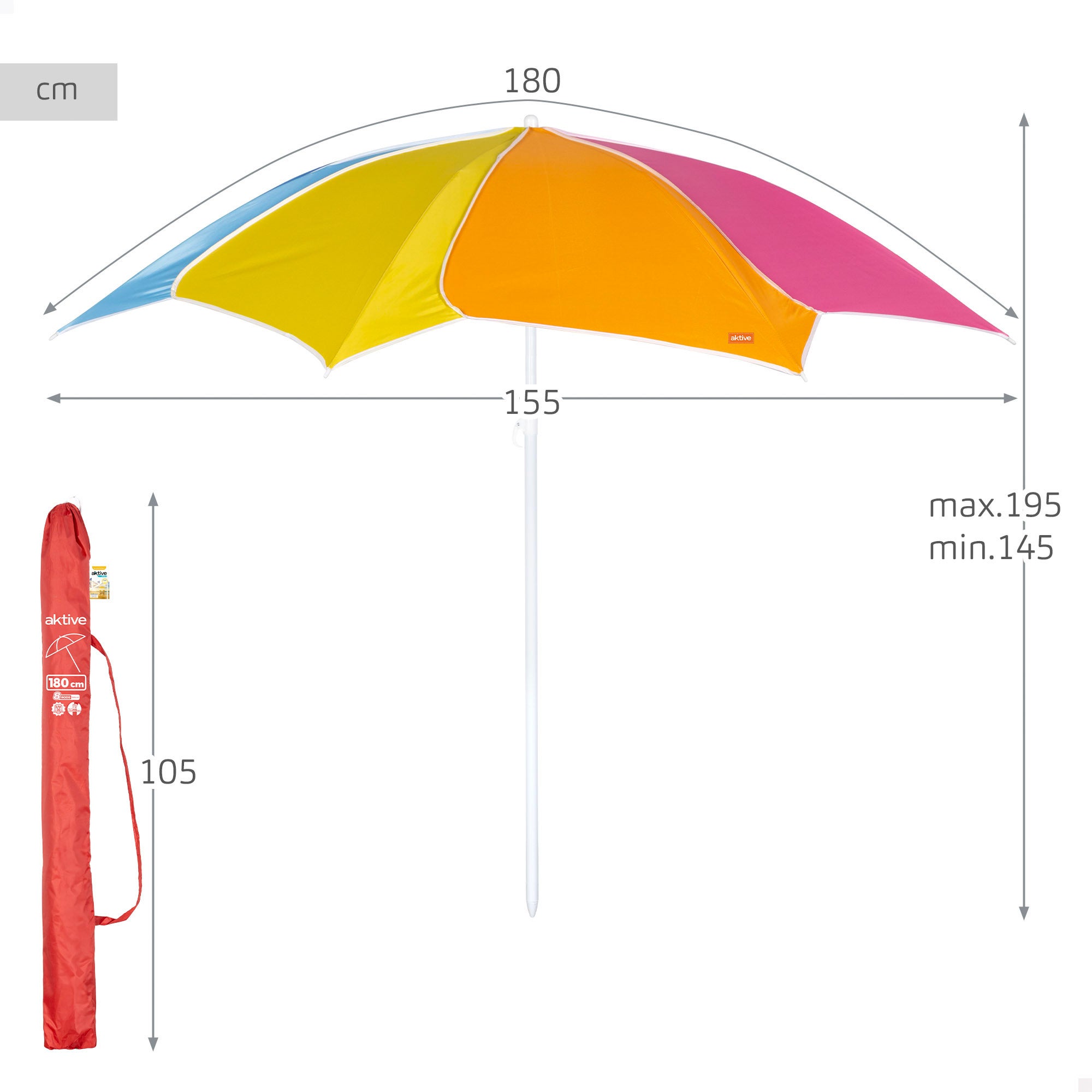 Aktive Beach Sombrilla de playa inclinable y protección UV50 multicolor D180 cm - 4